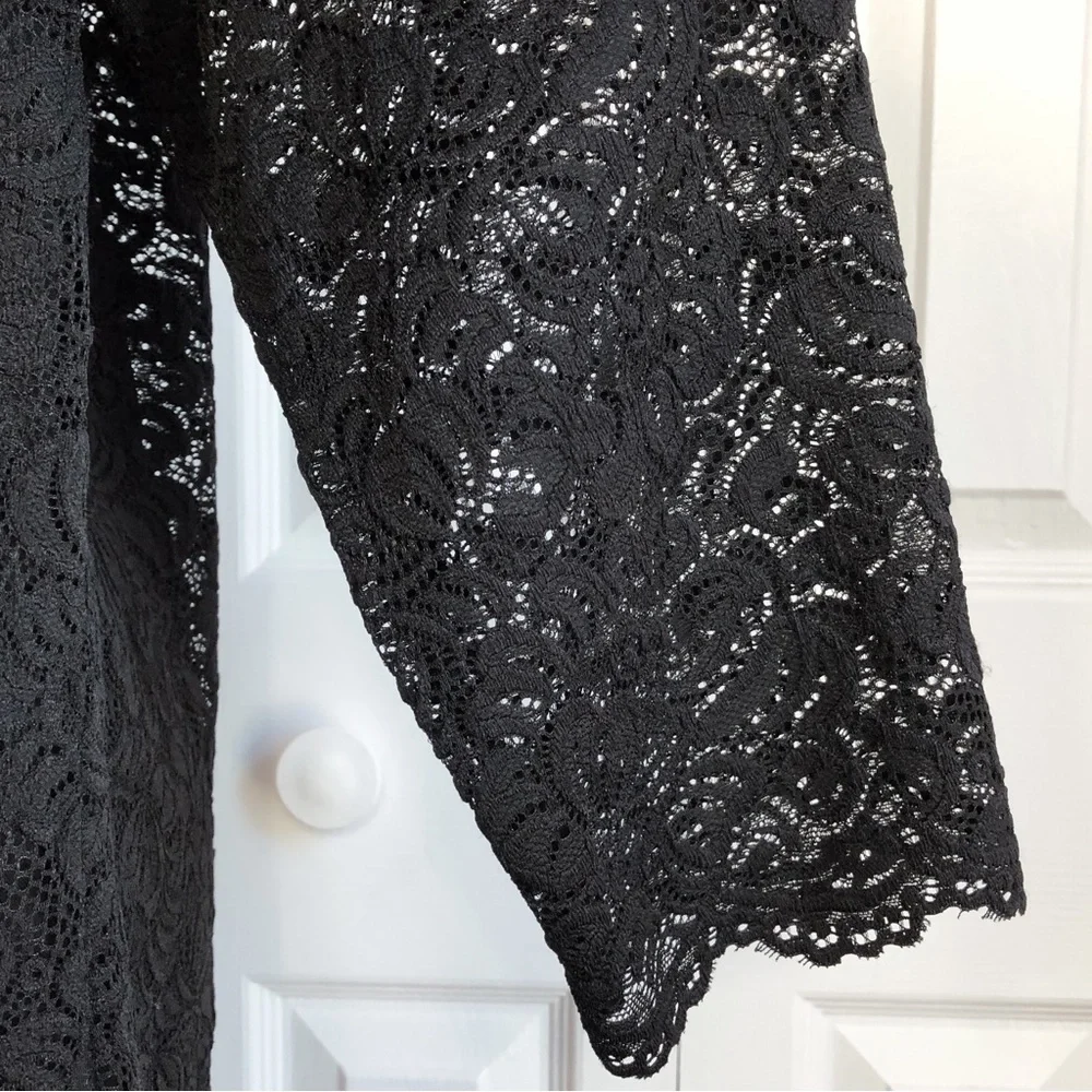 Roaman's Elegant Black Lace Sheer 3/4 Sleeve Scalloped Blouse Top 18/20
